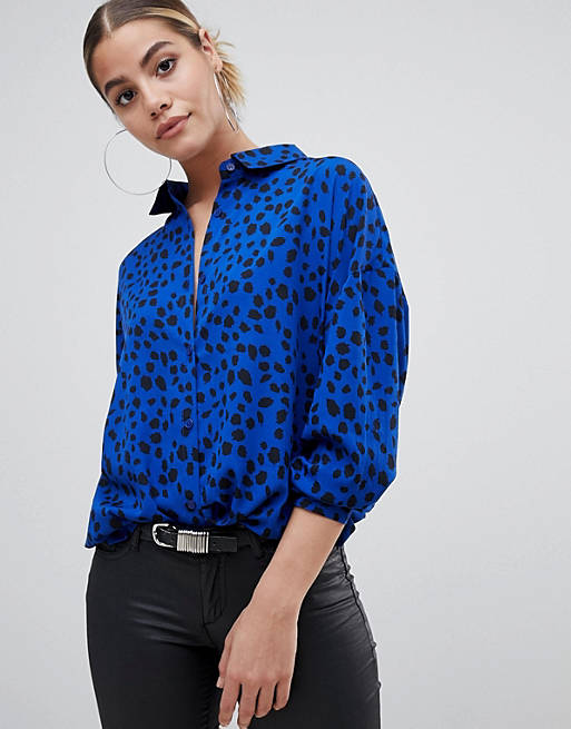 PrettyLittleThing dalmatian print shirt in blue | ASOS