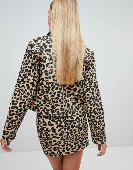 PrettyLittleThing denim jacket in leopard