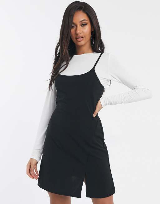 Black cami dress with white top hotsell