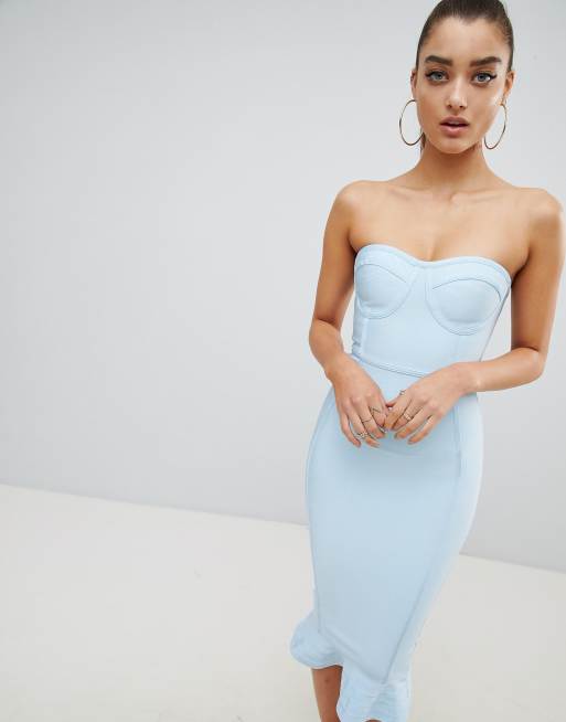 Dusty blue bandage frill hem best sale bodycon dress