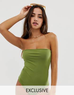 green bandeau swimsuit