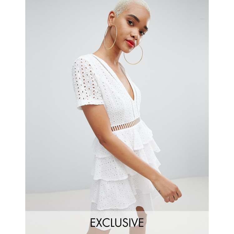 PrettyLittleThing exclusive broderie anglaise tiered dress