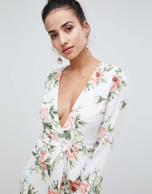 Pretty little thing store floral wrap dress