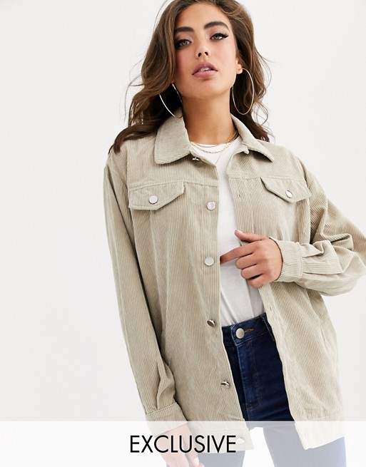 PrettyLittleThing exclusive lightweight cord jacket in stone