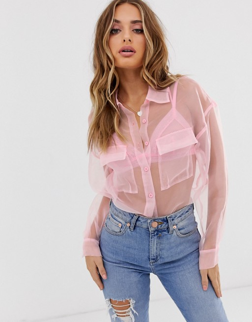 PrettyLittleThing exclusive organza shirt in pink