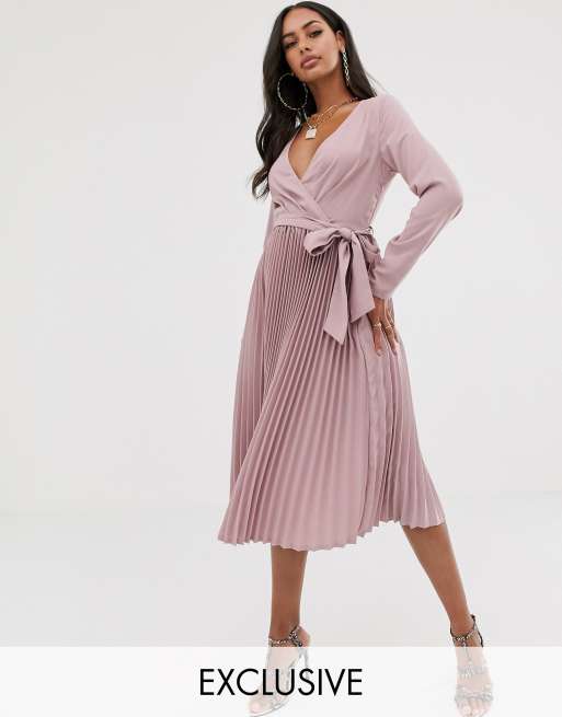 Pleated wrap shop midi dress