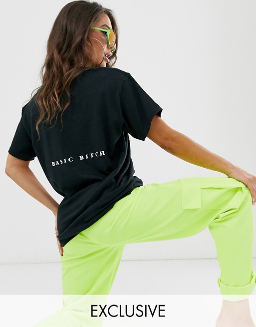 PrettyLittleThing exclusive t-shirt with basic slogan in black