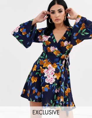 floral wrap skater dress