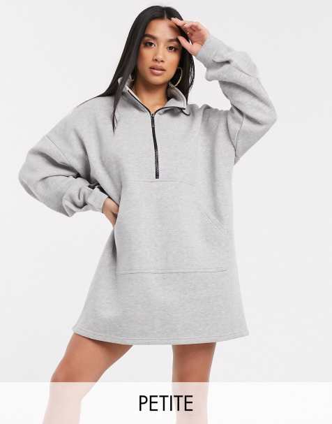 PrettyLittleThing – Exklusives, graues Strickkleid mit Reißverschluss auf der Vorderseite