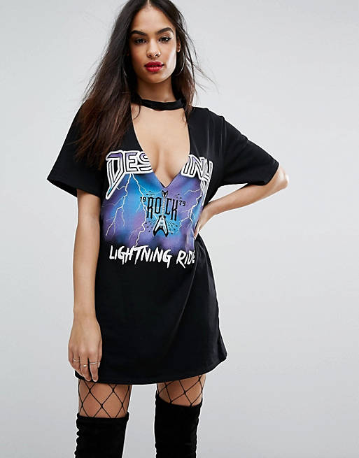 PrettyLittleThing Extreme Plunge Band T-Shirt Dress