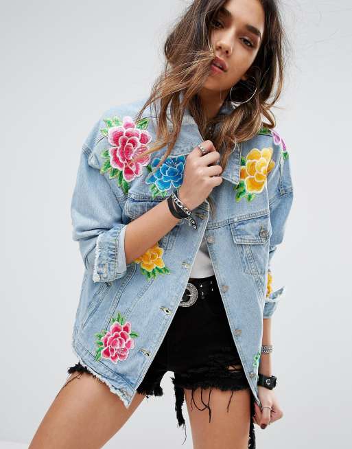 Floral cheap jeans jacket