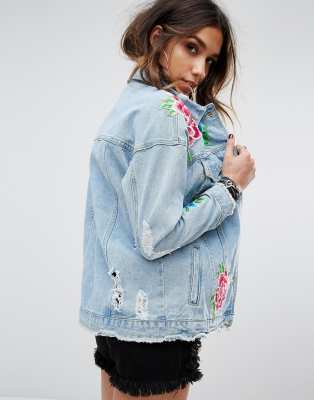 denim jacket floral embroidery