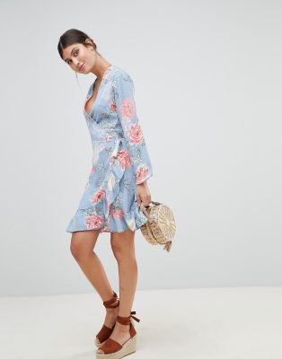 pretty little thing floral wrap dress