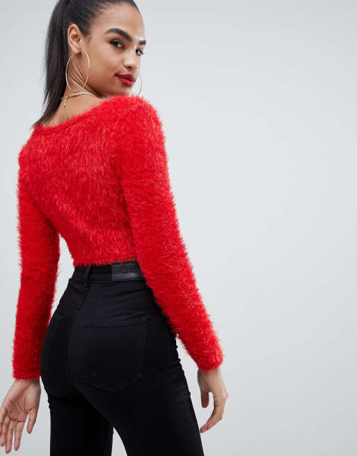 Red on sale cardigan cropped