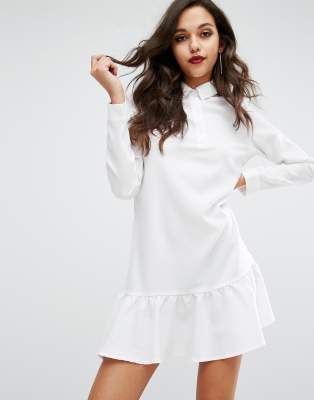 white shirt dress with frill bottom