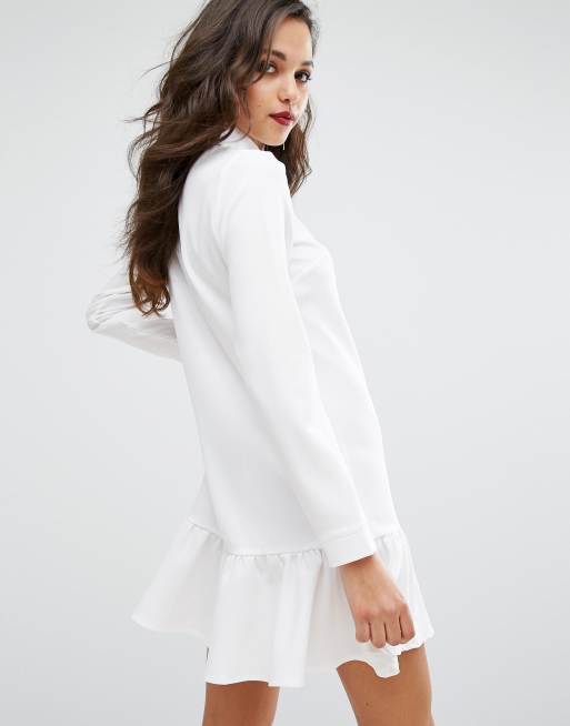 White Frill Hem Shirt Dress