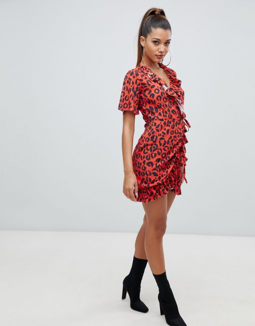 Asos red outlet leopard dress