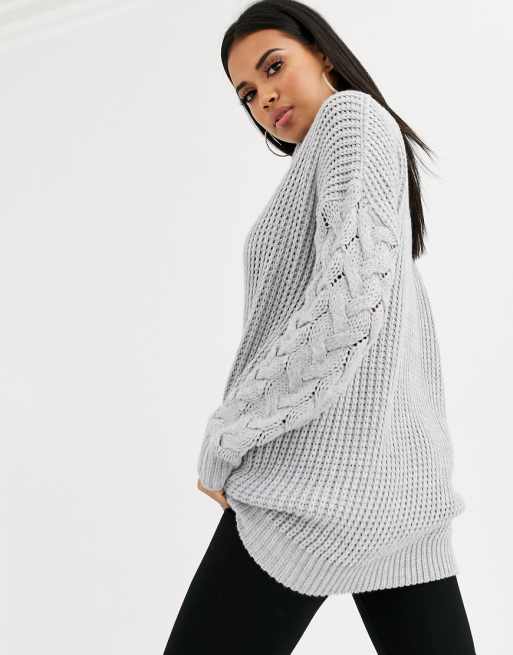 PrettyLittleThing – Gerippter, Grauer Pullover Mit PrettyLittleThing – Gerippter, Grauer Pullover Mit