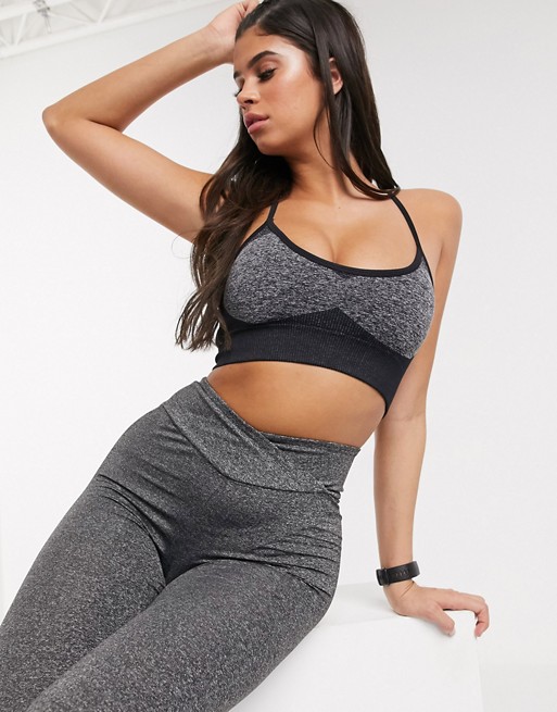 PrettyLittleThing gym co-ord seamless sports crop top in black