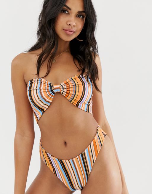 PrettyLittleThing high leg bikini bottoms in stripe