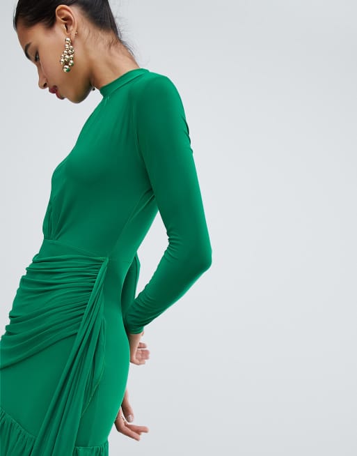 pretty little thing green bodycon dress Masa 38/M 15Shitur Sage Green Woven Pleated Bust Boned Halter Bodycon  Dress