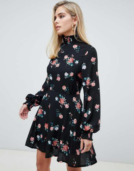 PrettyLittleThing high neck skater dress in floral | ASOS