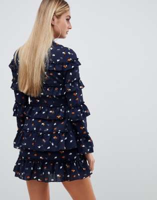 pretty little thing navy floral dress