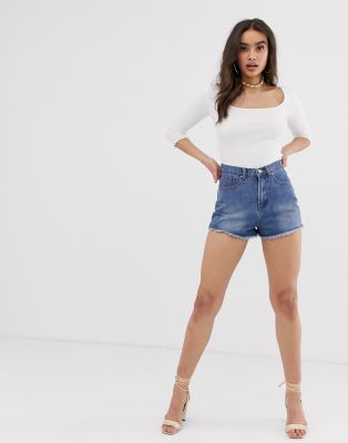 high rise denim shorts women