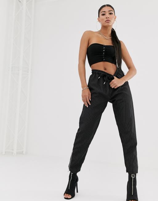 pinstripe pants black and white