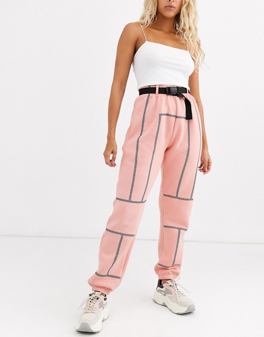 PrettyLittleThing jogger with reflective tape trim in blush