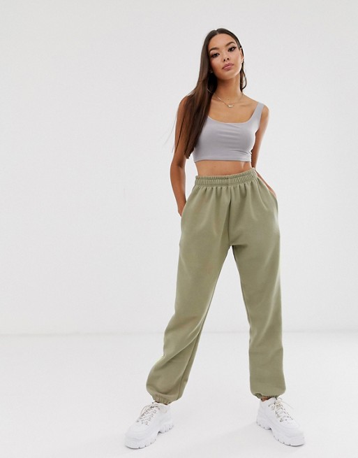 PrettyLittleThing joggers with reflective stripe in khaki