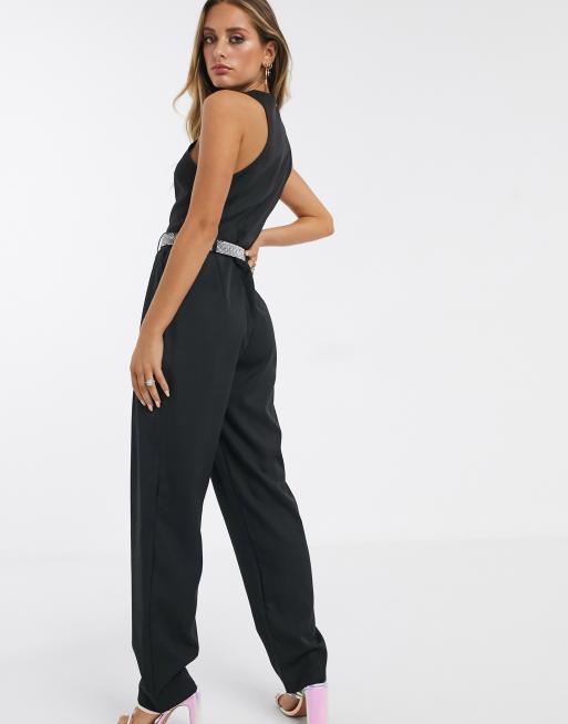 PrettyLittleThing jumpsuit with racer back and pocket detail in black