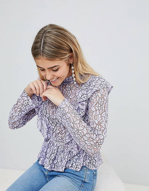 PrettyLittleThing Lace Frill Detail Top
