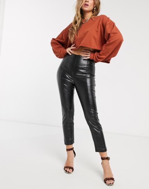 PrettyLittleThing leather look skinny pants in black | ASOS