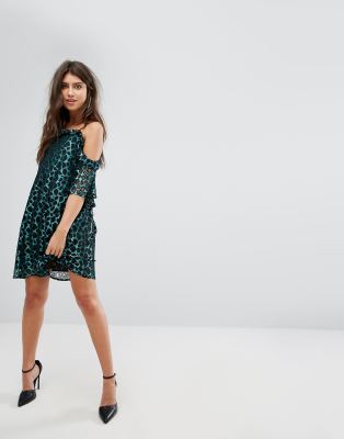 PrettyLittleThing Leopard Print Cold Shoulder Mini Dress