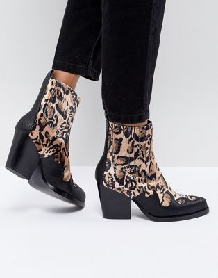 leopard print cowboy ankle boots