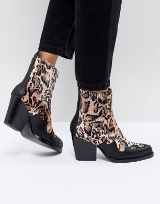 leopard print western ankle boots