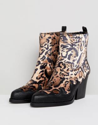 leopard print cowboy ankle boots