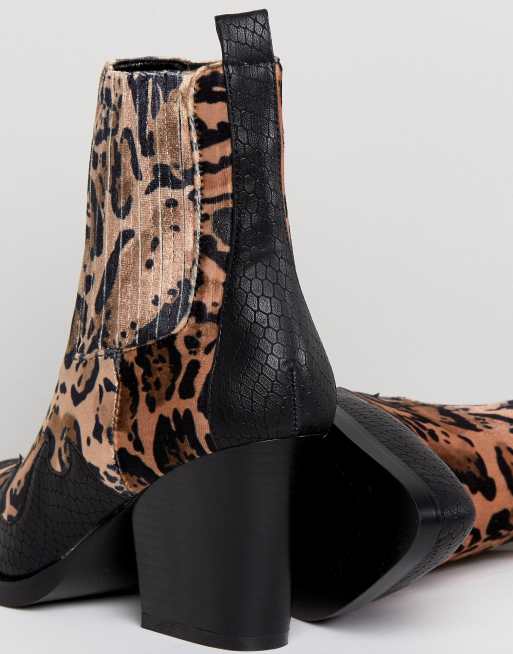 PrettyLittleThing Leopard Print Western Ankle Boot