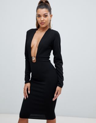 Dress bodycon lion black prettylittlething buckle midi in hoboken