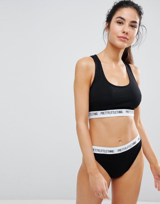 PrettyLittleThing Logo Sports Bra & Brief Lingerie Set