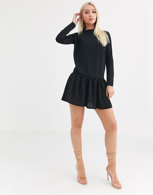 Long sleeve outlet frill hem dress