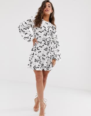 white long sleeve mini dress