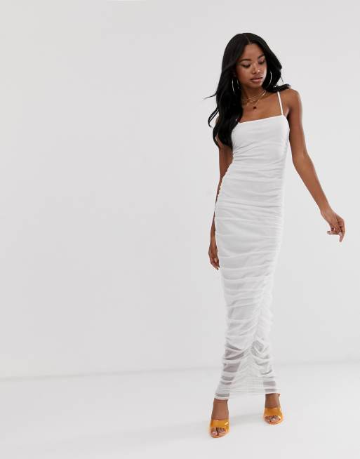 White ruched maxi on sale dress