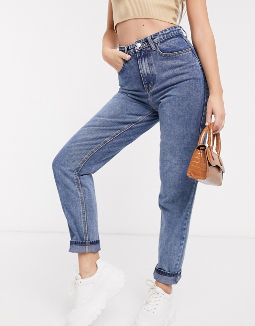 PrettyLittleThing mom jeans in midwash blue