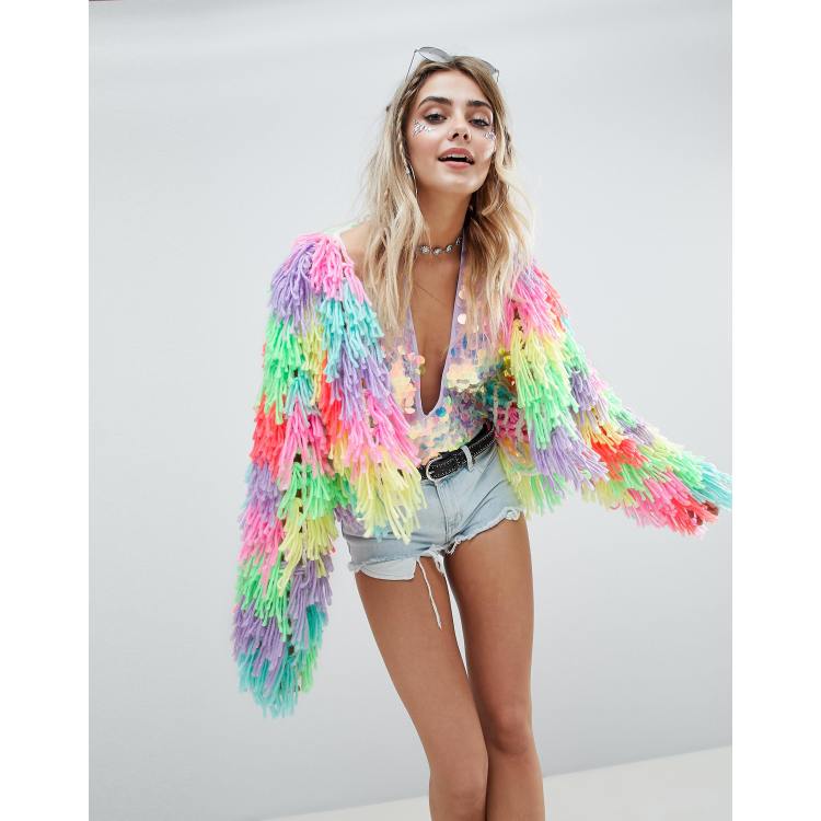 PrettyLittleThing Multi Colored Shaggy Cardigan