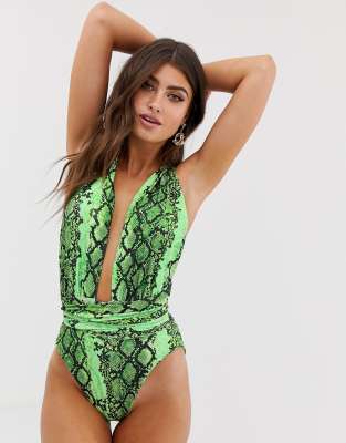 green plunge swimsuit