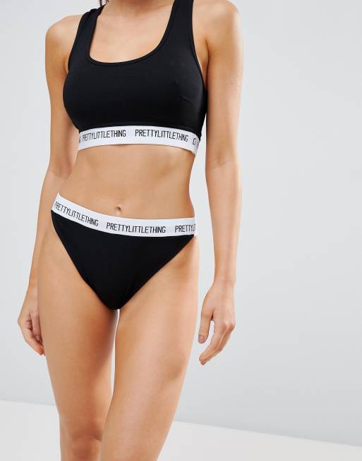 PrettyLittleThing - Zwarte lingerieset met sportbeha en slip, 3 van 3