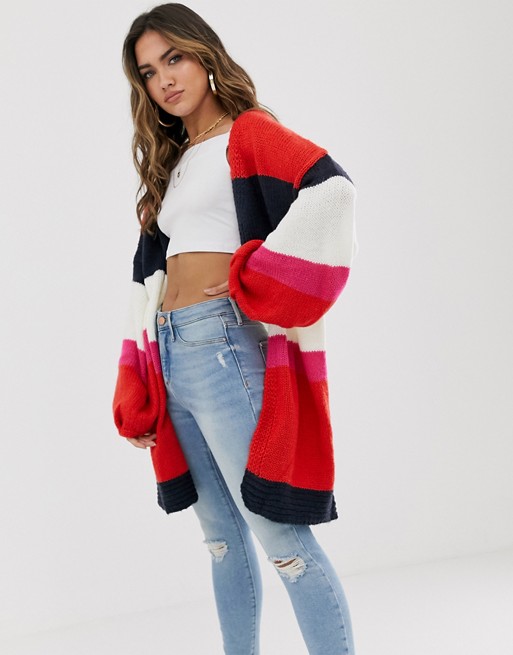 PrettyLittleThing oversized cardigan in red colour block