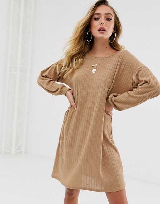PrettyLittleThing oversized lightweight jumper dress in camel